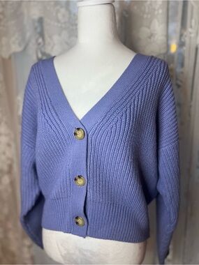 Zara Lilac Ribbed Knit Button Cardigan
